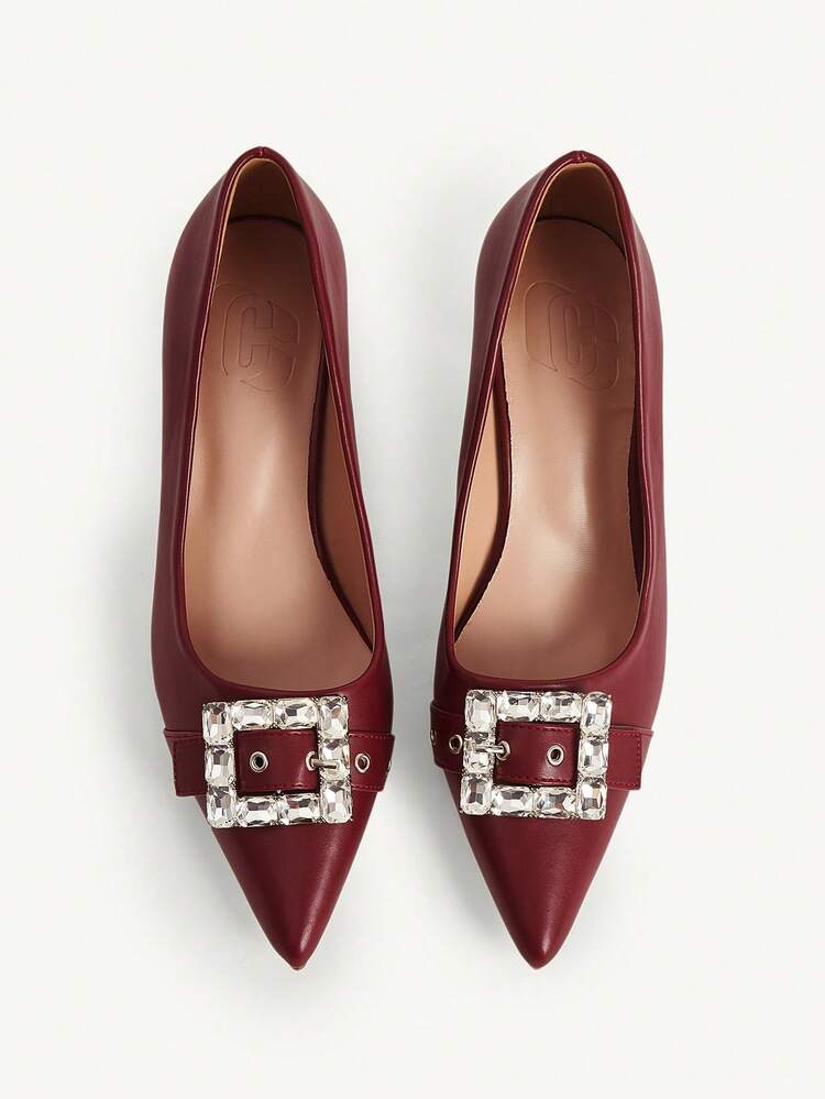 CUCCOO CHICEST Women's Solid Color Pointed Toe Rhinestone Decor Elegant High Heel Pumps Valentine's Day Elegant Shoes