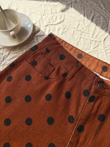 Comfortcana Women's Polka Dot Print Slant Pocket Casual Versatile Jeans - Brown - View 5