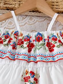 SHEIN Baby Girls' Sleeveless Open Shoulder Mexican Dress, Summer - White - View 4