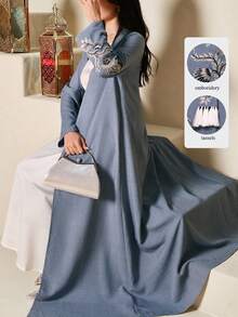 Al Najma 端庄刺绣流苏女士阿拉伯长袍 - 藍色 - 查看 1