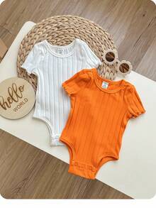 Baby Girl Cute Ribbed Round Neck Short Sleeve Romper, Summer - Multicolor - View 4