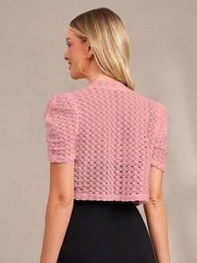 Amorya Women's Dusty Pink Elegant Lace Short Sleeve Open Front Bolero Shrug,Ellegant Wedding Guest Summer Knitted Thin Jacket Cardigan Cover Up Top - Pink - View 2