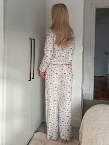DAZY 2件套女士宽松开衫长袖睡衣套装（含裤子），秋季款 - 米色 - 查看 2