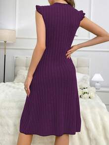 Button-Up Color Block Trim Women's House Dress - Purple - View 2