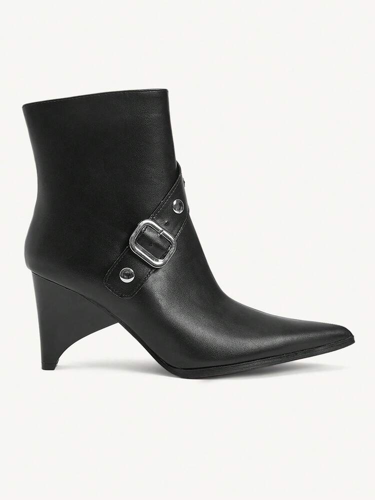 CUCCOO CHICEST Women's Fashion Versatile Commuter Buckle Pointed Toe Chunky High Heel Ankle Boots