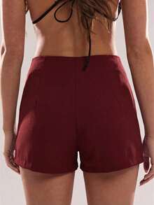SHEIN BAE Women's Fashion Rhinestone Embellished Party Shorts - Burgundy - View 2
