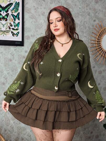 Hippie Große Größen einfarbiger Rock mit kreisförmiger Dekorschicht