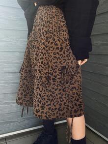 FRIFUL Women's Elastic Waist Leopard Print 3D Pocket Cargo Shorts - Brown - View 7