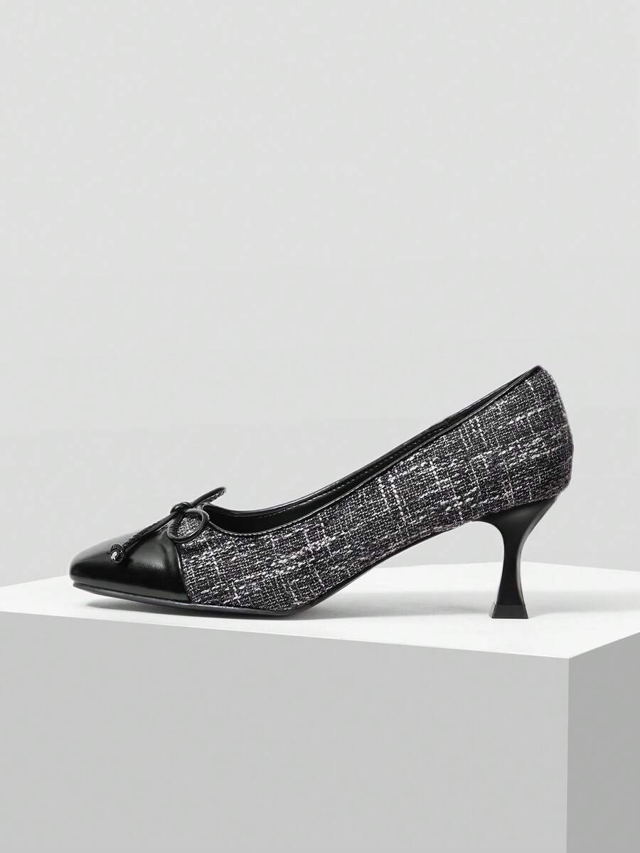 MOTF WOMEN BOW DECOR SQUARE TOE PUMPS VALENTINE'S DAY - Black - View 2