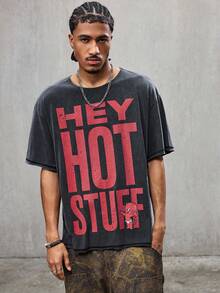 SHEIN HOT STUFF Men's Letter Graphic Round Neck Casual Short Sleeve T-Shirt - Black - View 7