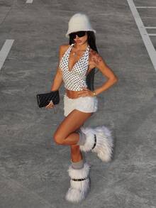 INAWLY Women's Polka Dot Print Spaghetti Strap Backless Fashion Camisole - White - View 3