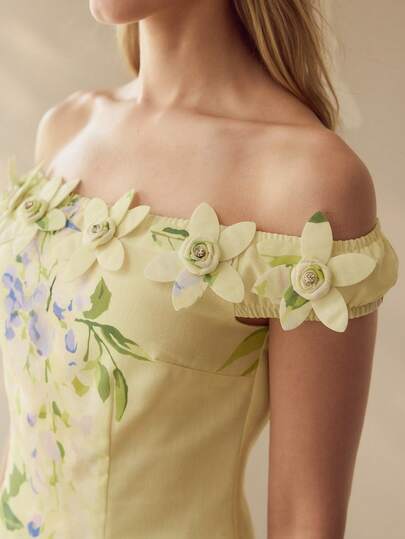 MOTF PREMIUM WOMEN'S FLORAL DECOR ONE-SHOULDER TOP