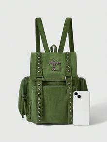 ROMWE Goth Fashionable Rivet Punk Style PU Leather Backpack - Green - View 3