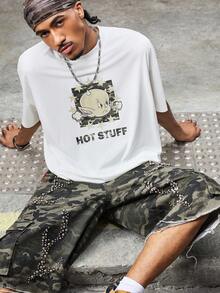 SHEIN HOT STUFF Men's Loose Fit Camouflage Cargo Shorts, Street Style, Summer - Army Green - View 4