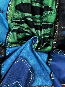 SHEIN Tall CURVE Quần ống loe thời trang retro phối màu tương phản dành cho nữ cỡ lớn. - Màu xanh lam - Xem 7