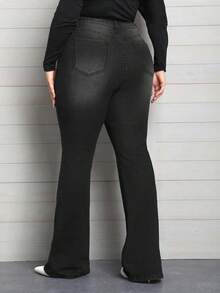 EMERY ROSE Plus Size Elegant Slimming Flare Leg Jeans - Dark Grey - View 2