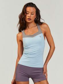 Athîral Top sin mangas, de hombros descubiertos, elástico y de color gris azul, de estilo deportivo casual para mujer - Azul - Ver 6
