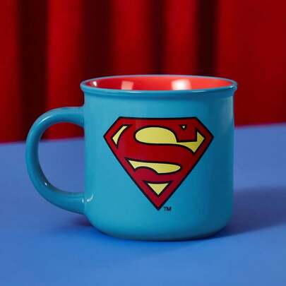 SUPERMAN X SHEIN 1 cốc, họa tiết siêu anh hùng hoạt hình, màu xanh, dùng được trong máy rửa chén và lò vi sóng, có thể đựng nước ép, cà phê, sữa, v.v.