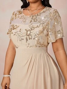 Fleurora Đầm dài đính sequin thêu tinh tế dành cho nữ cỡ lớn, thích hợp cho các buổi tiệc và liên hoan. - Màu Khaki - Xem 6