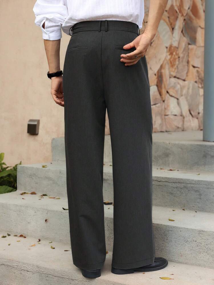 Men's Solid Dark Grey Formal Suit Pants, Suitable For Commuting, Spring/Autumn