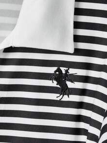 SHEIN Áo thun cardigan cổ tròn kẻ sọc tay dài đa năng cho bé gái tuổi teen, phù hợp cho mùa xuân và mùa thu - Đen và trắng - Xem 6