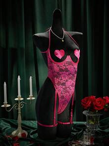 SpicyHot 3pcs/Set Romantic Lace Women's Sexy Hollow-Out Lingerie Set - Hot Pink - View 9