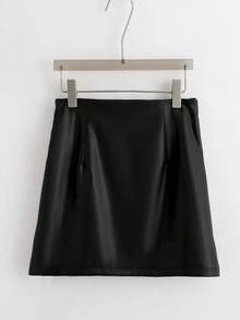 Franclia 优雅时尚短款褶裥可调节系带双层侧边隐形拉链PU皮酒红色女裙，秋冬款