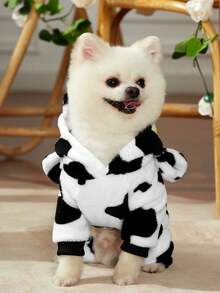 PETSIN 1 Piece Cute Little Cow Cosplay Black And White Leopard Print Pet Hooded Sweatshirt For Autumn And Winter, Thick Warm Flannel Pet Clothes - Multicolor - View 5