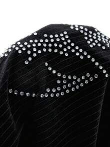 LYSMO 女士休闲日常条纹水钻装饰阔腿裤 - 深灰色 - 查看 8