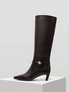 MOTF WOMEN'S FASHION PU LEATHER POINTED TOE KNEE-HIGH BOOTS VALENTINE'S DAY - Coffee Brown - View 6