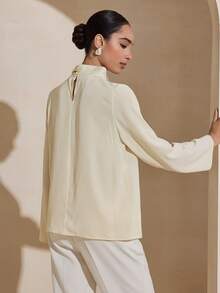 Graceveil Women's Elegant Crossover Collar Long Sleeve Yellow Blouse - Yellow - View 2