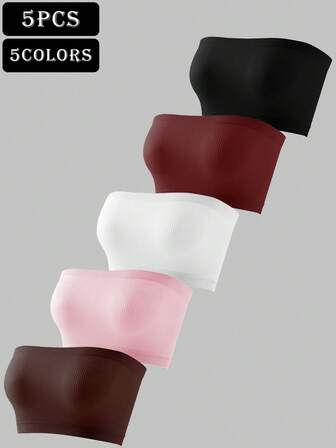 Moonlight & Mama 5 st/set kvinnor sömlösa minimalistiska enfärgade mode bekväma hög kostnadseffektiva högkvalitativa gravidcamisole-bh:ar