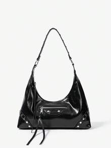 Viva Strut 女士单肩包、流浪包、时尚、个性、简约、百搭、街头风、甜美酷女孩、辣妹、Y2K、铆钉、摩托车风格