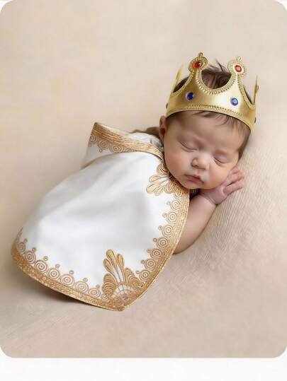 Newborn Baby Boy/Girl Cute Blue & Luxurious Gold Floral Pattern Photography Outfit