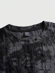 ROMWE MEN Men's Casual Fashionable Street Distressed Short Sleeve T-Shirt, Summer - Black - View 4