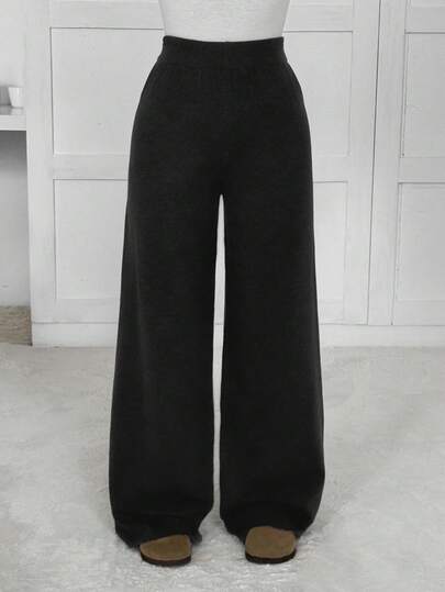 Solflare 大码女式针织休闲纯色阔腿裤，简约百搭，秋冬款