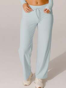 Aralina Soft Knit Texture High-Waisted Lounge Pants - Baby Blue - View 8