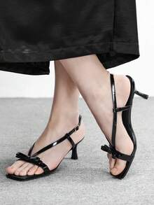CUCCOO BIZCHIC 女士时尚优雅蝴蝶结装饰高跟凉鞋，夏季 - 黑色 - 查看 4
