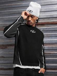 AXEPEAK Men's Casual Colorblock Patchwork Knit Sweater, Autumn/Winter - Black - View 5