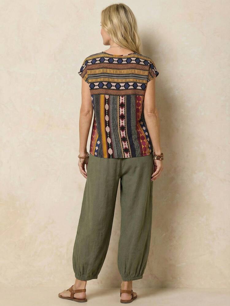 Geo Print Batwing Sleeve Blouse