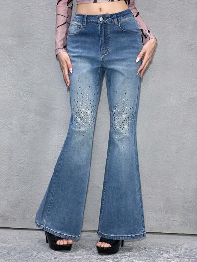ROMWE Avant Jeans da donna con vita super bassa e effetto vissuto di stile d'avanguardia