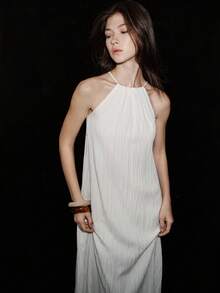 Lumivelle Textured Sleeveless Dress, Versatile Wear For Summer Vacation And Outings - Apricot - View 4