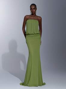 Elitara Vestido ajustado plisado con textura minimalista y apocalíptico, vestido de noche, vestido de malla ligero - Verde - Ver 1