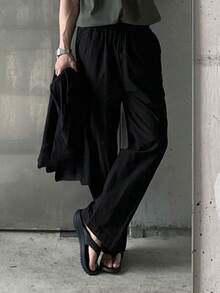 DAZY 男士休闲通勤黑色斜插口袋长裤，春秋季 - 黑色 - 查看 4