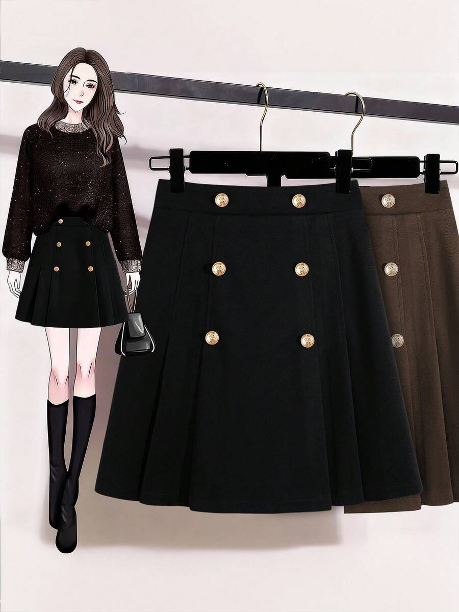 Franclia Vintage A-Line Pleated Mini Skirt, Flattering & Versatile For Women, Autumn/Winter - Black - View 1