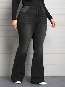 EMERY ROSE Plus Size Elegant Slimming Flare Leg Jeans - Dark Grey - View 3