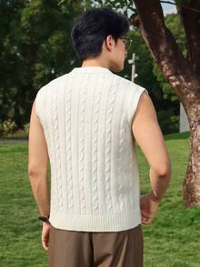 DAZY 男士V领纽扣针织背心，适合通勤和夏季穿着 - 白色 - 查看 2