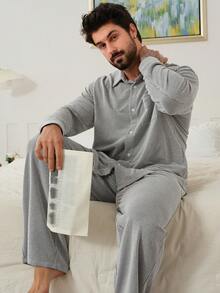 DAZY Grey Shirt Paired With Men's Casual Loungewear Set, Spring - Grey - View 5