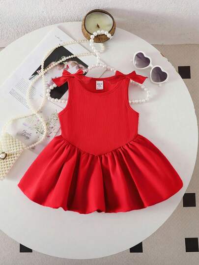 SHEIN Cute Babygirl Pink Knitted Sleeveless Romper For Summer