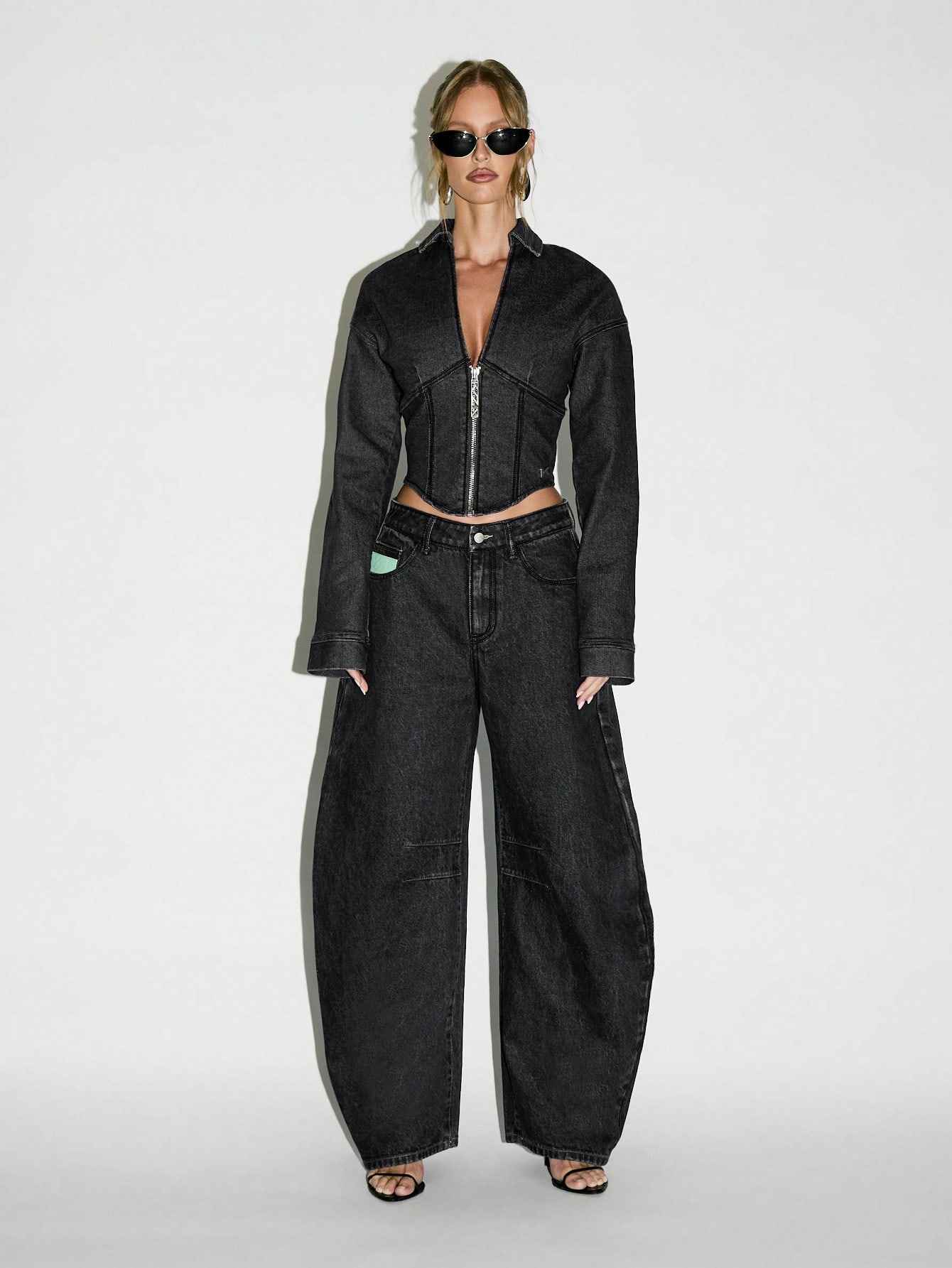 KIZN High Waisted Barrel Leg Raw Denim Jeans